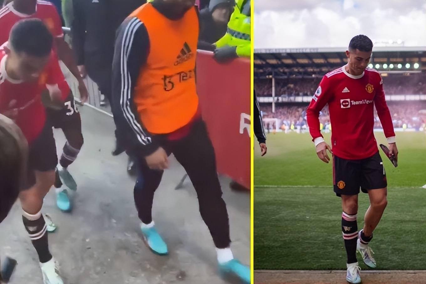 包含那不勒斯场边指挥情绪激动，C罗队员怒摔水瓶的词条